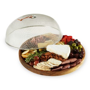 Twine Slate & Acacia Wooden Charcuterie Board With Dome Cover, Outdoor Entertaining Cheese Board, Snack platter, 3-Piece Set - 1 of 4