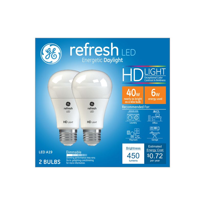 GE 2pk 5.5W 40W Equivalent Refresh LED HD Light Bulbs Daylight, 1 of 7