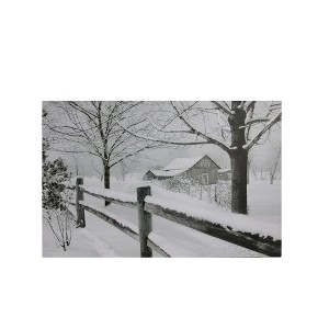 Northlight Small Fiber Optic Lighted Snowy Winter Cabin Canvas Wall Art 11.75" x 15.75" - 1 of 2