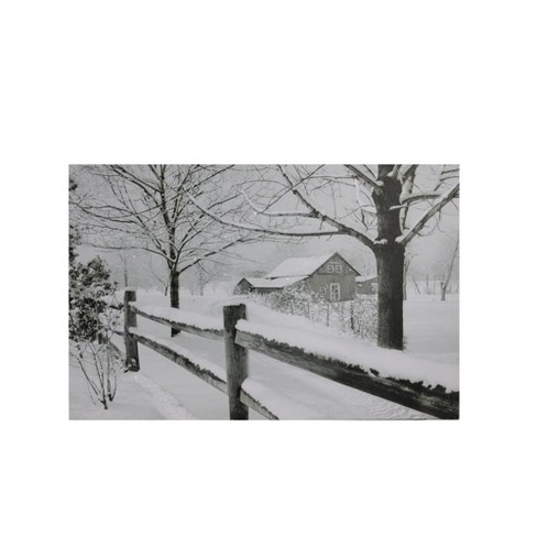 Northlight Small Fiber Optic Lighted Snowy Winter Cabin Canvas Wall Art 11.75" x 15.75" - image 1 of 2