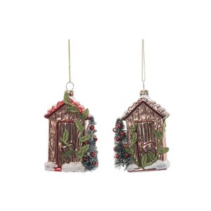 Transpac Glass Rustic House Ornament Set of 2 Christmas Home Decorations - 1 of 1