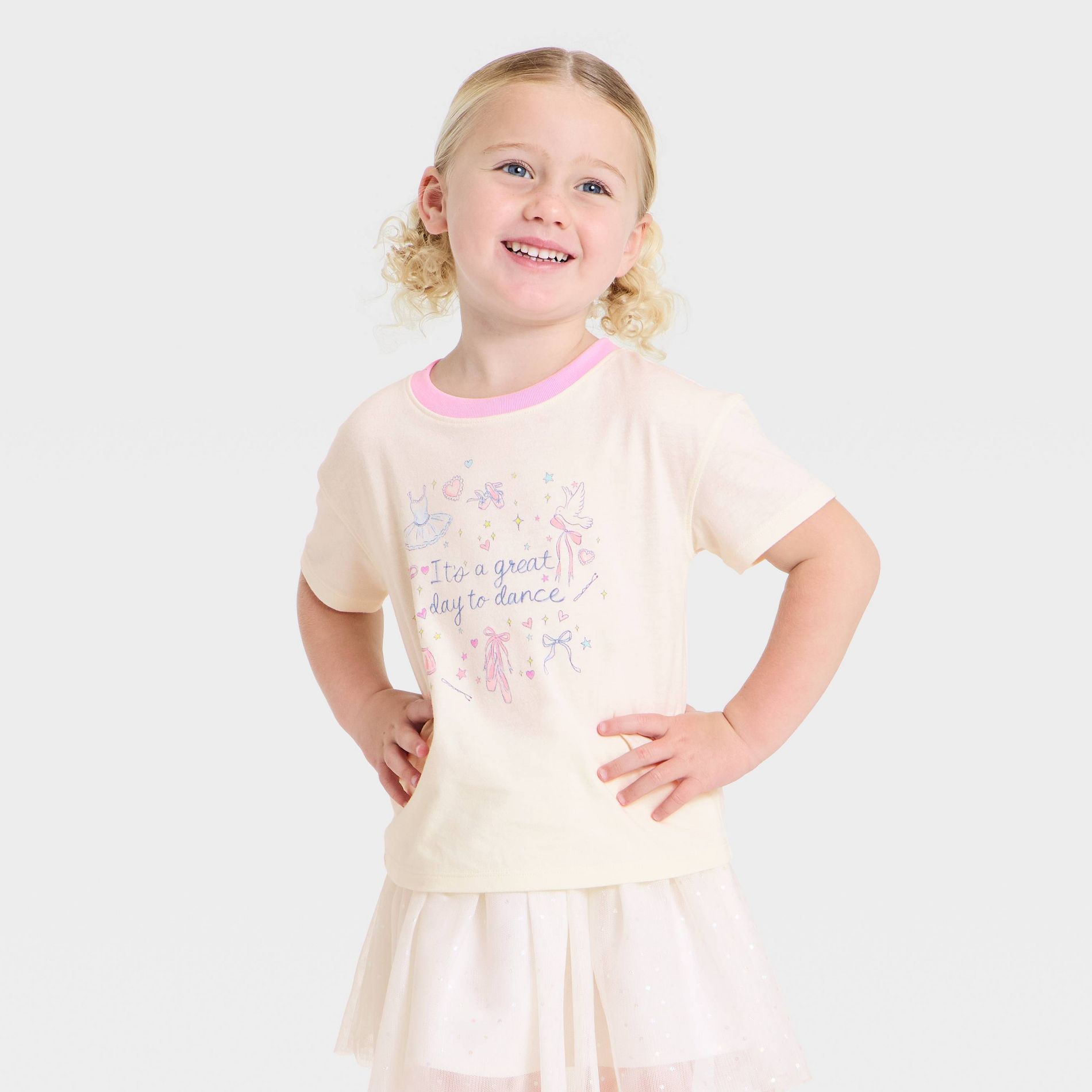 Toddler Girls' Relaxed Dance Graphic T-Shirt  - Cat & Jack™ Light Off-White