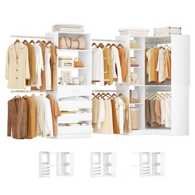 Aheaplus Closet System with 6 Hanging Rods and Drawers, Freestanding Closet System with Shelves