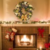 24"Artificial Christmas Wreath,Pre-Lit Holiday Wreath with Blue Artificial Flowers,Bows,Gold Leaves&Ball Ornaments for Front Door,Wall,Mantel Decor - 3 of 4