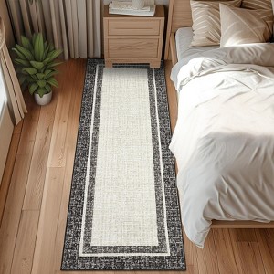 Indoor Modern Bordered Solid Color Area Rugs Ultra Soft Washable Low Pile Non Slip Carpet for Living Room Bedroom Thin Floor Mat - 1 of 4