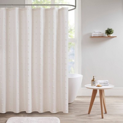 Ivory Cotton Jacquard Pom Pom Shower Curtain