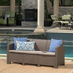 GDFStudio Karin Outdoor Polypropylene Wicker 3 Seater 67.7'' W Sofa with Cushions - 1 of 4