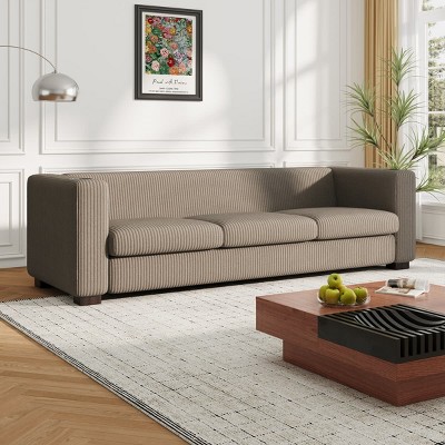 3 Seater Sofa with Cup Holders, Corduroy Upholstered Modern Sofas for Living Room, Lounge or Office Seating, Wide Armrest Couch-Maison Boucle