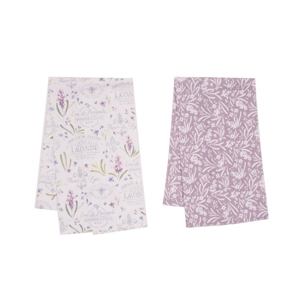 Set de 2 toallas de mano con estampado gráfico botánico de lavanda para cocina y baño