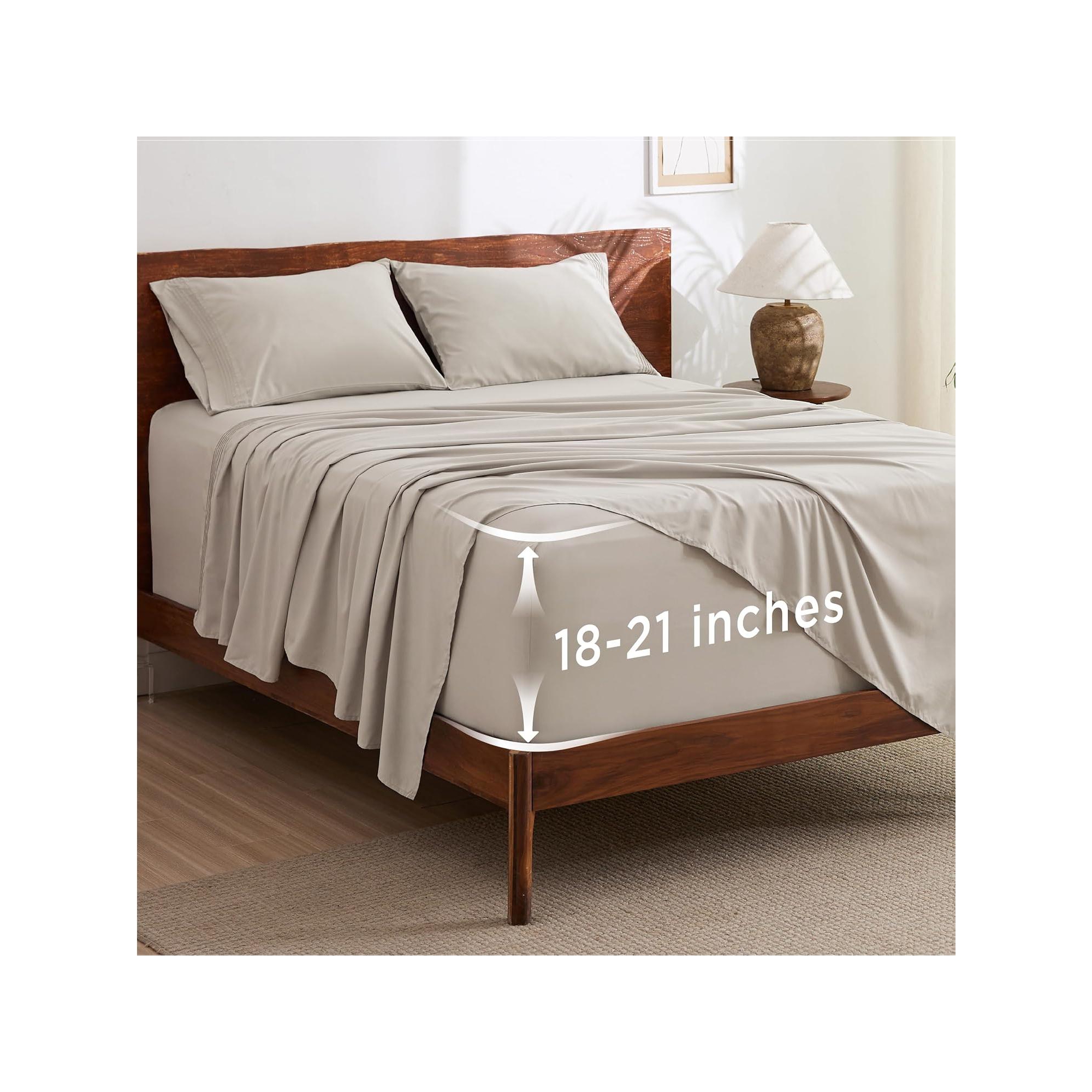 Bedsure Deep Pocket King Sheets Set, Fits Mattresses Up to 21 Inches - 4Pcs Bed Sheets, Moisture Wicking, Cooling Bedsheets & Pillowcases, Secure Fit