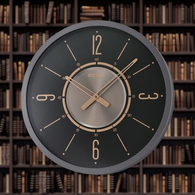 Seiko 20" Black and Gold Iron Wall Clock
