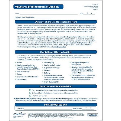 ComplyRight Voluntary Self-Identification of Disability Form 50/Pack (A0109PK50)