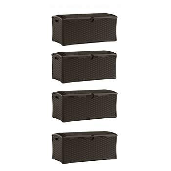Suncast 72 Gallon Resin Wicker Outdoor Patio Storage Deck Box, Brown (4 Pack)