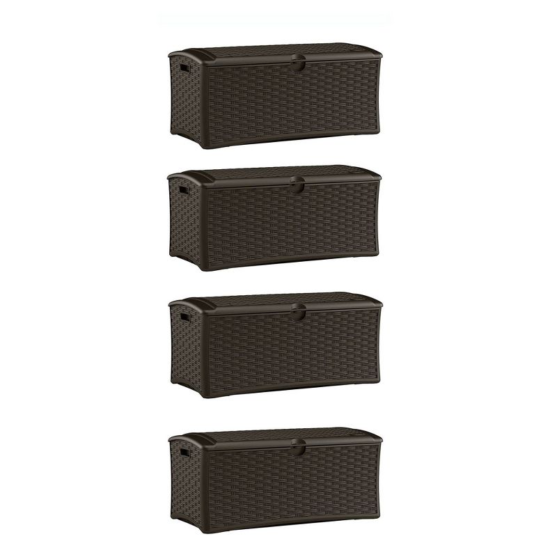 Suncast 72 Gallon Resin Wicker Outdoor Patio Storage Deck Box, Brown (4 Pack), 1 of 6