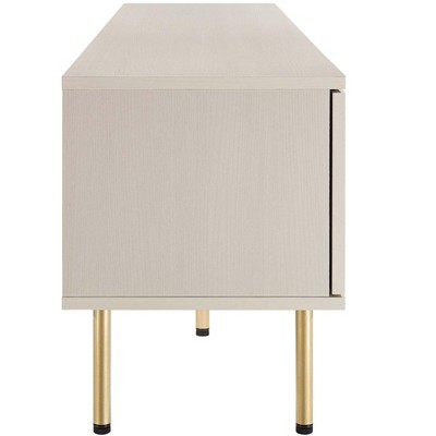 Cambria 70" White Particleboard TV Stand with Rattan Weave Cabinet