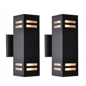 (Set of 2) Rennnsan Vyella 11"H Hardwired Rectangle Aluminum Modern LED Dimmable Outdoor Wall Sconce in Black - 1 of 4