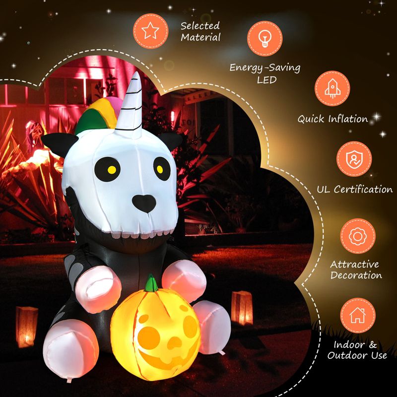 Tangkula 5FT Tall Halloween Inflatable Decoration Inflatable Skeleton Unicorn with Pumpkin Lantern Built-in LED Lights & Waterproof Air Blower, 4 of 10