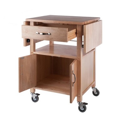 Transitional Brown Wood Drop-Leaf Kitchen Cart with Storage