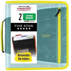 Five Star 2" Sewn Zipper Binder with File Folders Fashion Minty Palm - 1 of 4