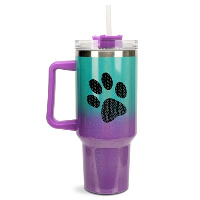 Elanze Designs Duo Diamond Puppy Dog Pawprint Wrap-Around 40 Oz. Stainless Steel Water Bottle Coffee Mug, Spill & Leak Resistant, Travel Tumbler with