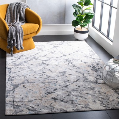 Ivory and Gray Abstract Square Synthetic Area Rug