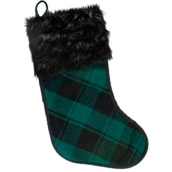 Northlight 19" Green and Black Plaid Christmas Stocking with Faux Fur