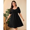 Plus Size Women's Solid Color Mini Dress Shirred Bubble Sleeve Dress with Pockets Stretchy Smocked Bodice & Flowy Skirt - 2 of 4