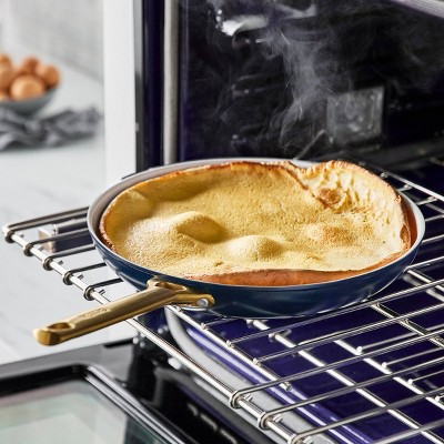 Twilight Blue Ceramic Nonstick 12" Frypan with Gold Handle and Lid