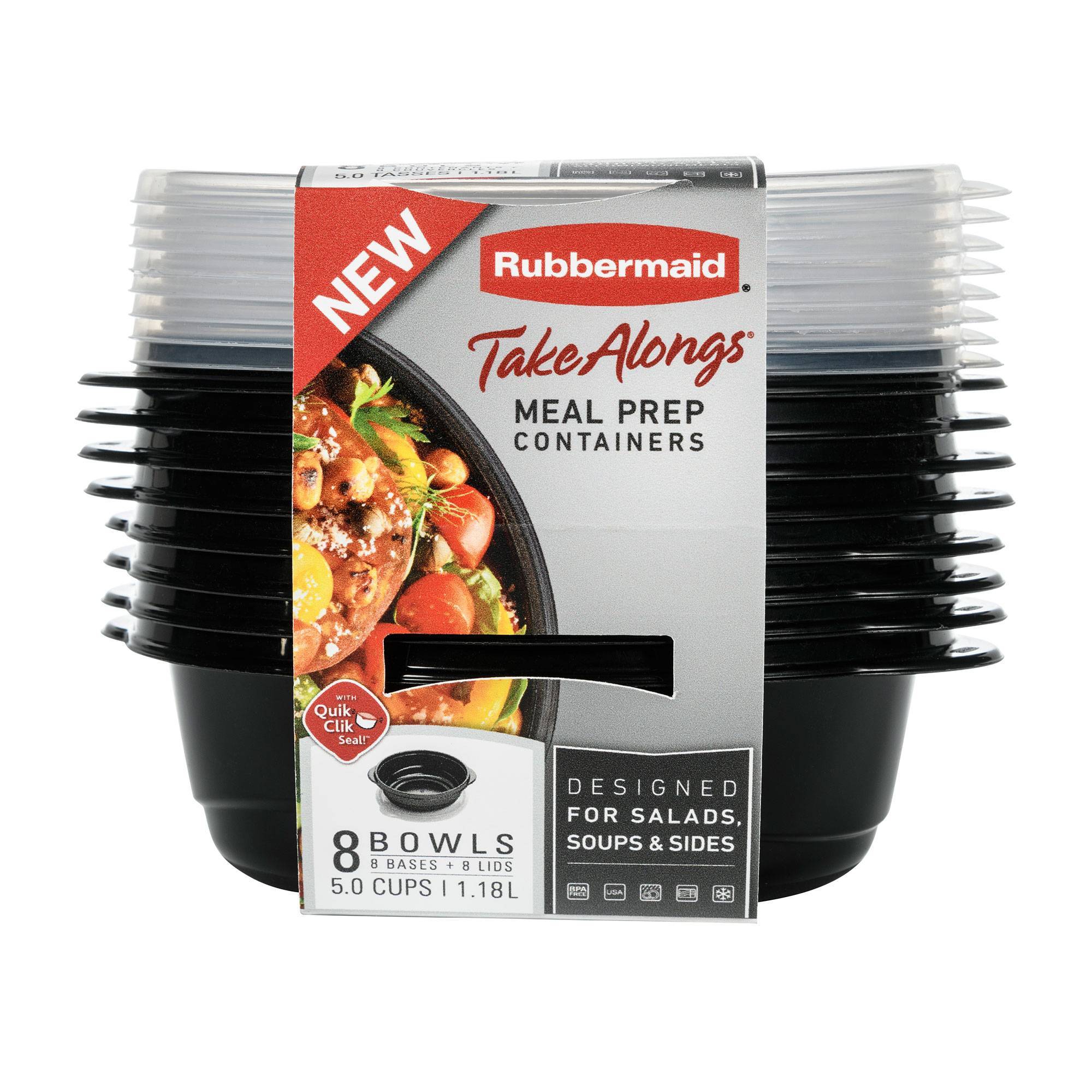 Rubbermaid 16pc TakeAlongs Meal Prep Containers Set: Microwave & Freezer Safe, Black & Clear Food Storage