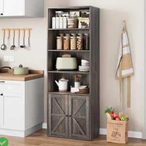Farmhouse-Industrial Freestanding Bookshelf - 71.4"H Gray Wash Storage with Enclosed Cabinet & Open Shelves - 1 of 4