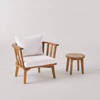 Chilian 2pc Acacia Wood Chair and Table Set - Teak/White - Christopher Knight Home