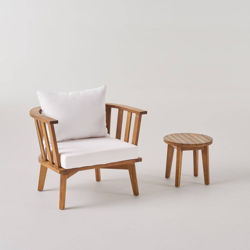 Chilian 2pc Acacia Wood Chair and Table Set - Teak/White - Christopher Knight Home, 1 of 8