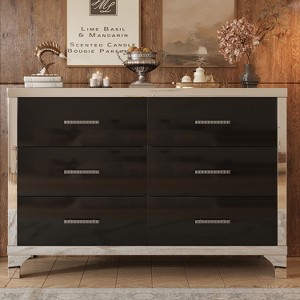 CAVINAS High Gloss Bedroom Dresser,Mirrored Storage Cabinet Chest of Drawers with 6 Drawers for Living Room,Entryway - 1 of 4