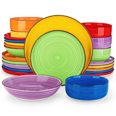 vancasso 24 Pieces Dinnerware Sets Multicolor Stoneware Dishes Set for 6 with Dinner/Dessert/Soup Plate And Bowl