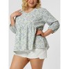 Agnes Orinda Women's Plus Size V Neck Babydoll 3/4 Lantern Sleeve Casual Floral Flowy Blouses - 2 of 4