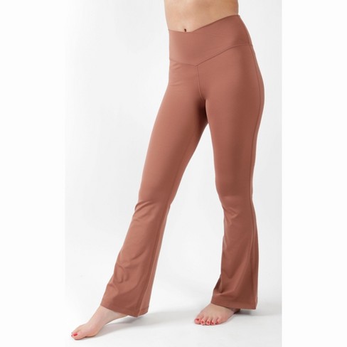 Yogalicious - Lux High Waist Flare Leg V Back Yoga Pants with Elastic Free  Crossover Waistband - Copper Iron - Medium