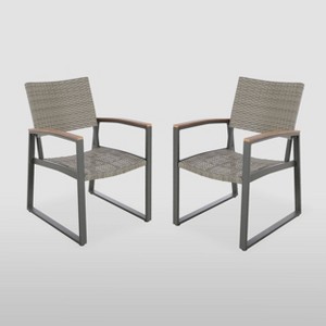 Christopher Knight Home Glasgow 2pc Wicker Dining Chairs - Gray: Weather-Resistant Aluminum Frame Patio Furniture - 1 of 4