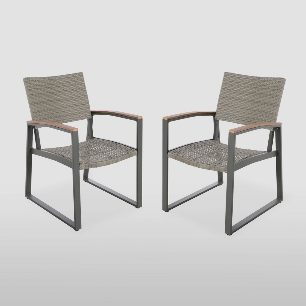 Photos - Garden Furniture Glasgow 2Pk Wicker Dining Chairs - Gray - Christopher Knight Home