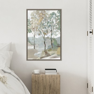 Breezy Landscape Trees II Canvas Print with Sylvie Greywash Frame