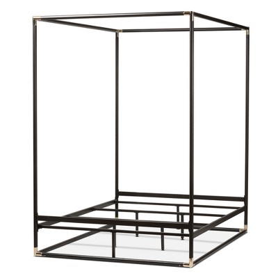 Eva Vintage Industrial Black Metal Canopy Queen Bed