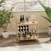 Service Dining Cart - Kitchen Bar Cart, Home Bar Serving Cart, Wine Glass Rack, White and Gold Kitchen Shelf, Mobile Wood Shelf with Wheels - 3 of 4