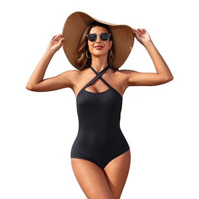 Women's Criss Cross Sleeveless Halter Neck Bodysuits Tops Going Out Summer Tank Tops