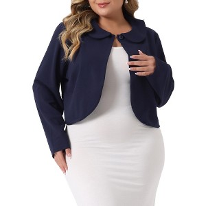 Agnes Orinda Women's Plus Size Business Office Long Sleeve Peter Pan Crop Cardigans - 1 of 4