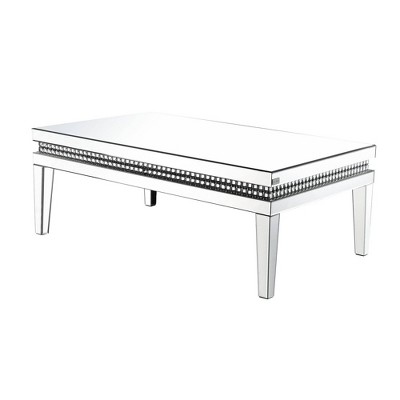 Mirror Inlay Coffee Table with Faux Crystal Accents Silver - Benzara