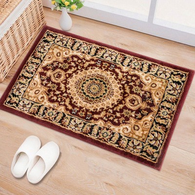 Traditional Oriental Medallion Synthetic Rug - Red, Easy Care 2'x3'