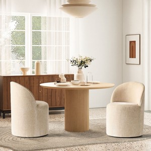 Set of 2 Upholstered Dining Chairs with Wheels, Chenille Barrel Style Rolling Chairs for Kitchen or Modern Dining Room-Maison Boucle - 1 of 4