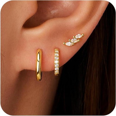 Inerney Gold Huggie Hoop Earrings Set for Women, Dainty Small Sterling Silver Earring Stacks Hypoallergenic Jewelry for Multiple Piercings