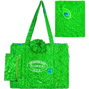 LA LEELA Women's Summer Water Resistant Pool Tote Bag with Matching Beachwear Holiday Sarong Wrap One Size Ethnic Green - 1 of 4