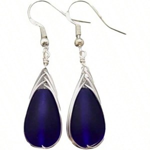 Handmade Sea Glass Earrings, Hawaiian Wire Braided Teardrop Beach for Women, Birthday Gift - 1 of 4