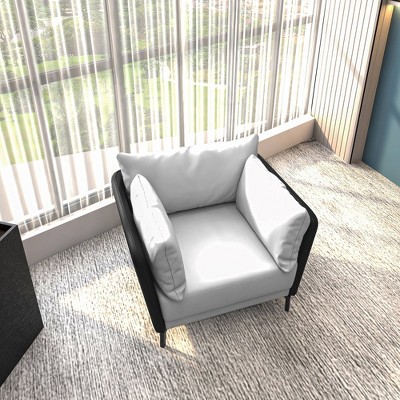 Luxify Black and Gray Faux Leather Barrel Accent Chair